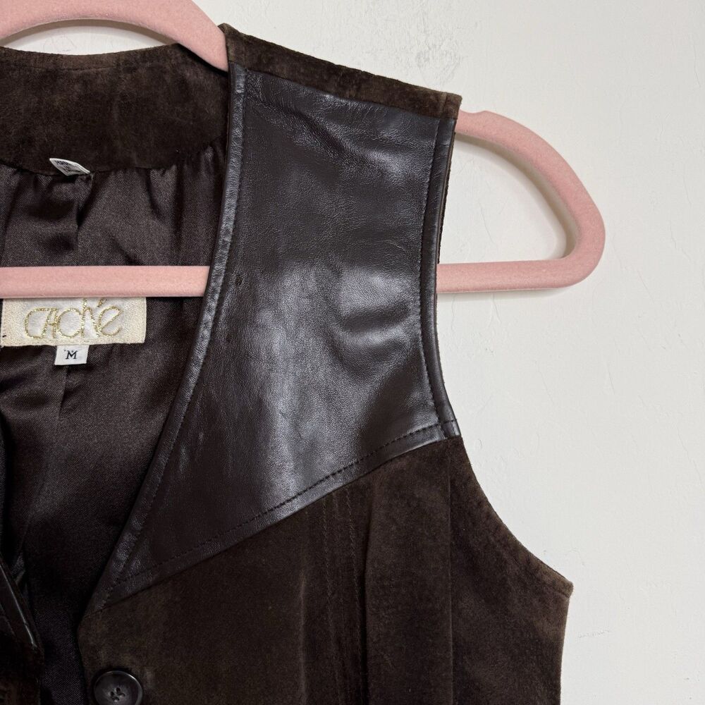 Vintage Cache Size M Suede Vest Chocolate Brown Longline Western Bobo Festival - Picture 12 of 16